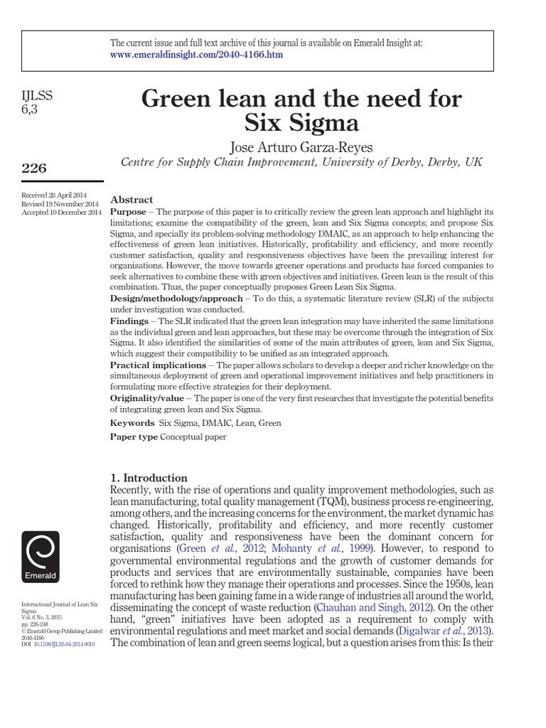 Green Lean and The Need For Six Sigma | PDF | Six Sigma | Lean ...