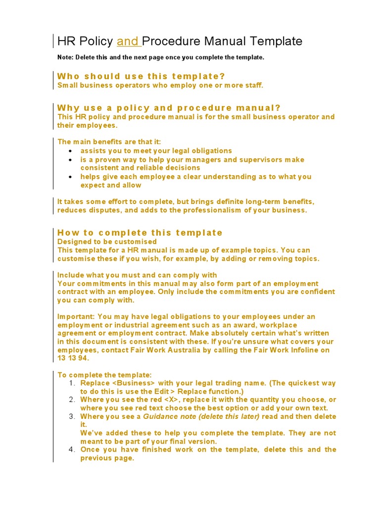 HR Policy Procedure Manual Template: Who Should Use This Template