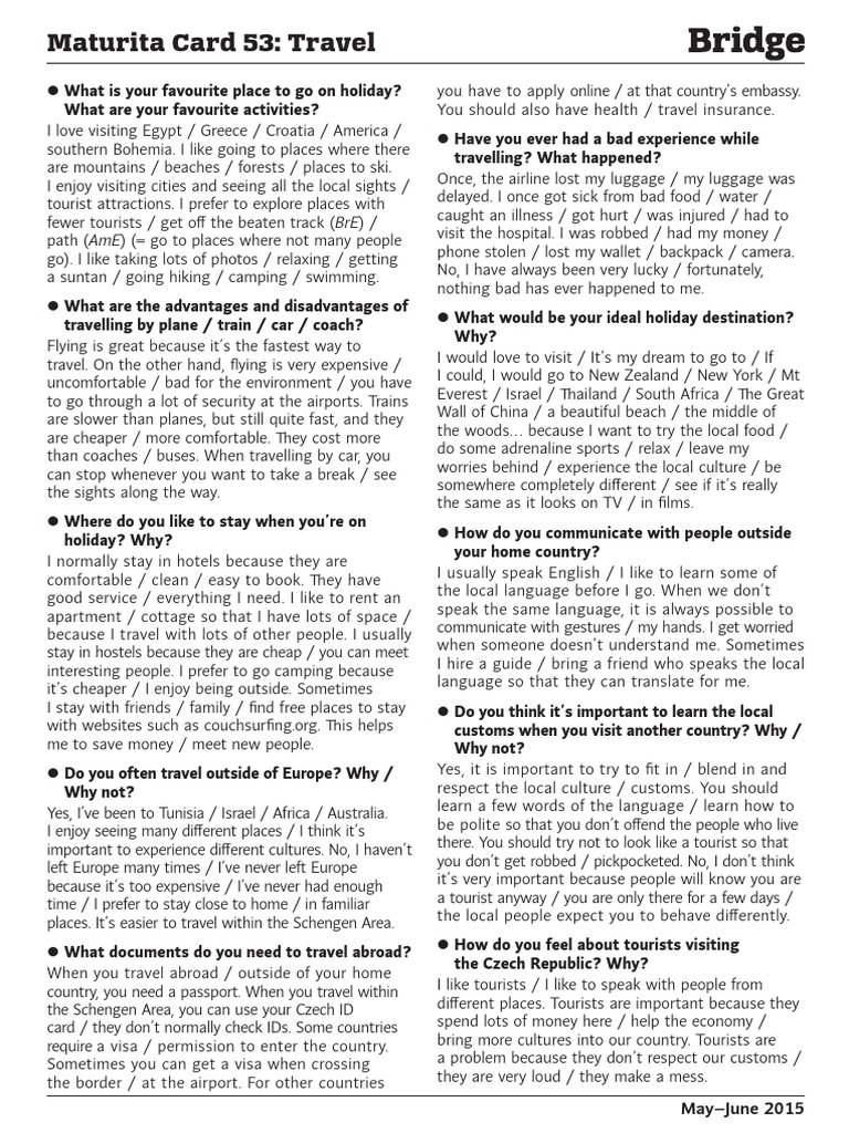 Maturita Card 53 Travel MayJune 2015 PDF Business