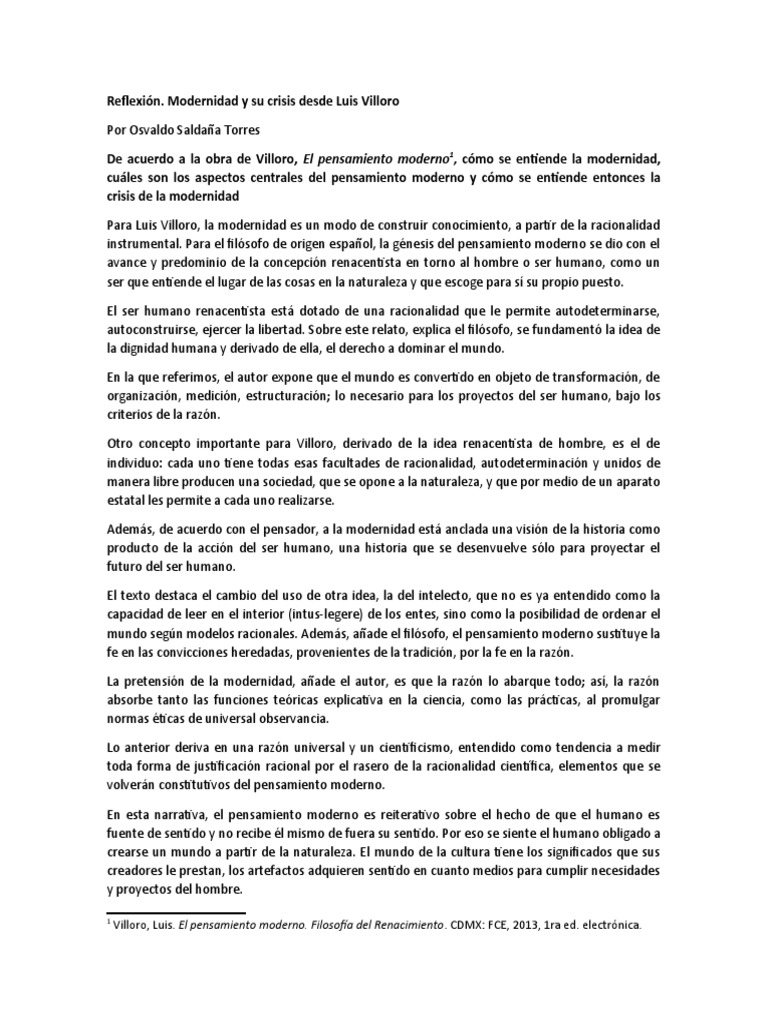 Crisis de la Modernidad según Villoro | PDF | Modernidad | Racionalidad