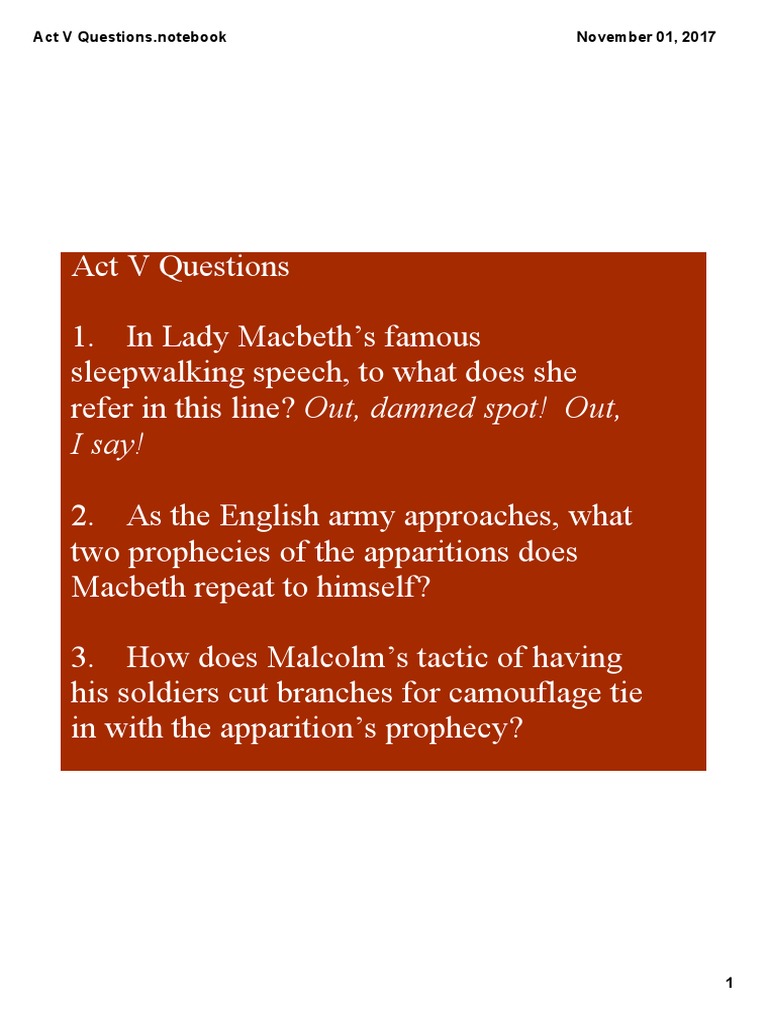 Act V Macbeth Study Questions | PDF
