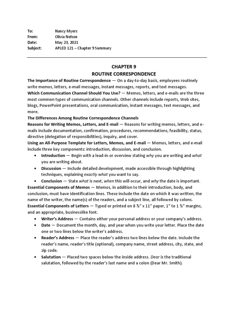 Routine Correspondence Guide | PDF | Instant Messaging | Text Messaging