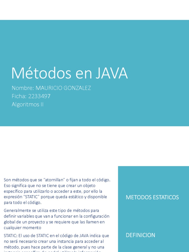 Métodos Estáticos y Constructores en JAVA | PDF | Constructor ...