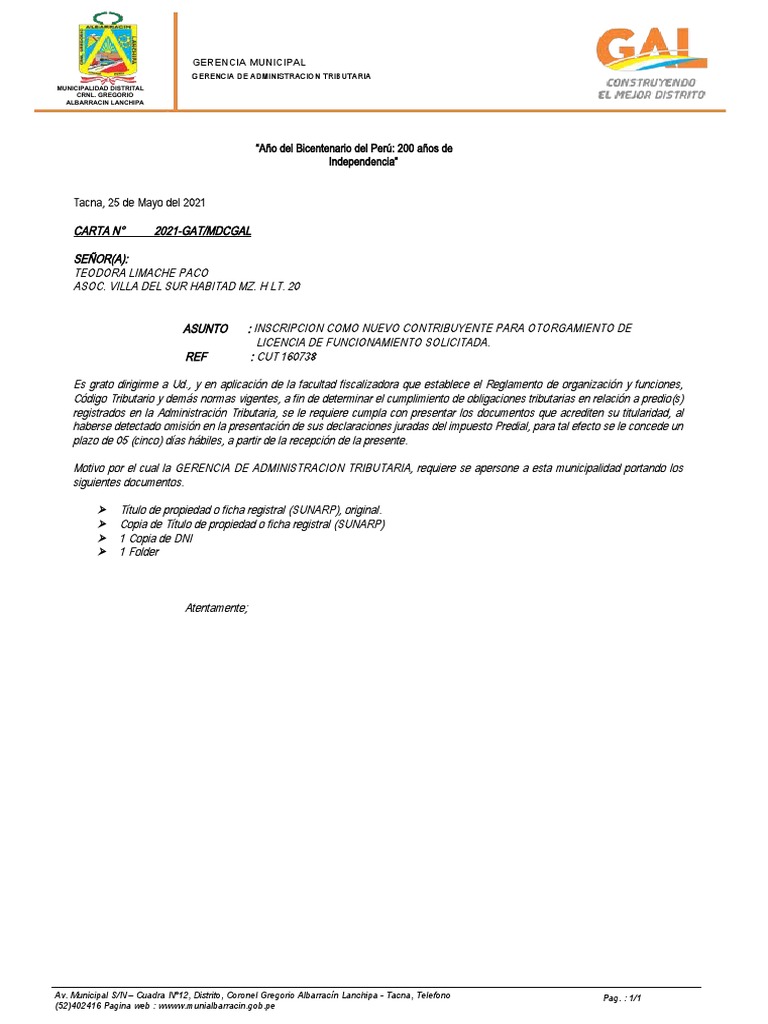 Modelo Carta para de Licencia PDF