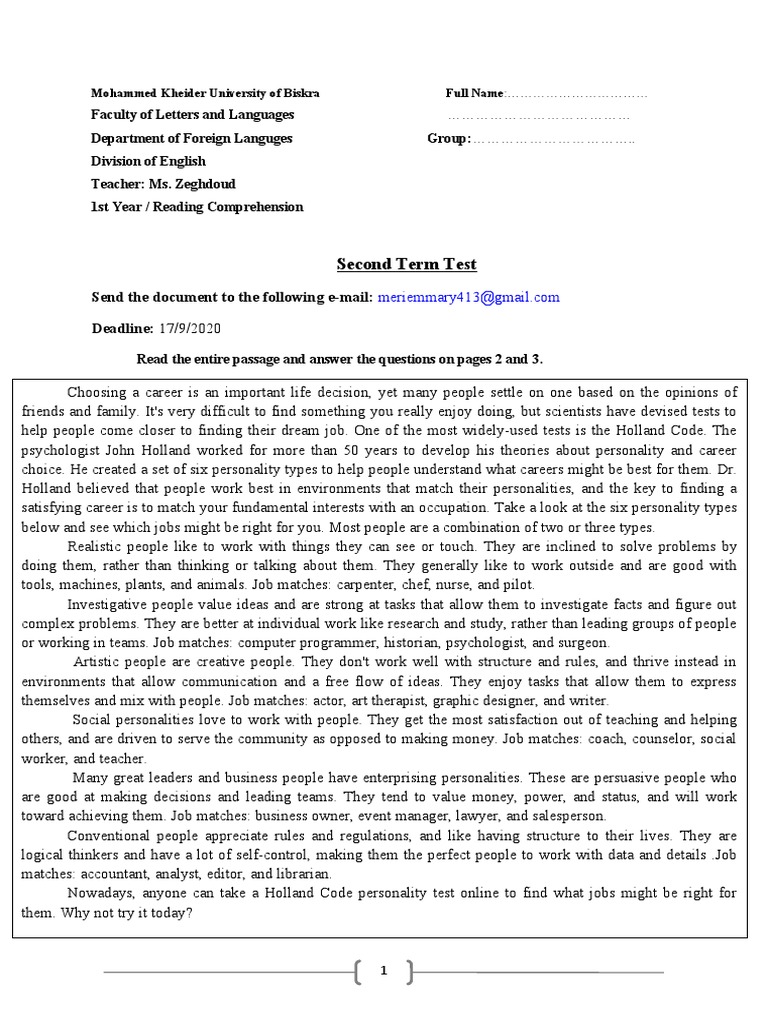 Understanding the Holland Code Test | PDF | Psychology | Human Nature