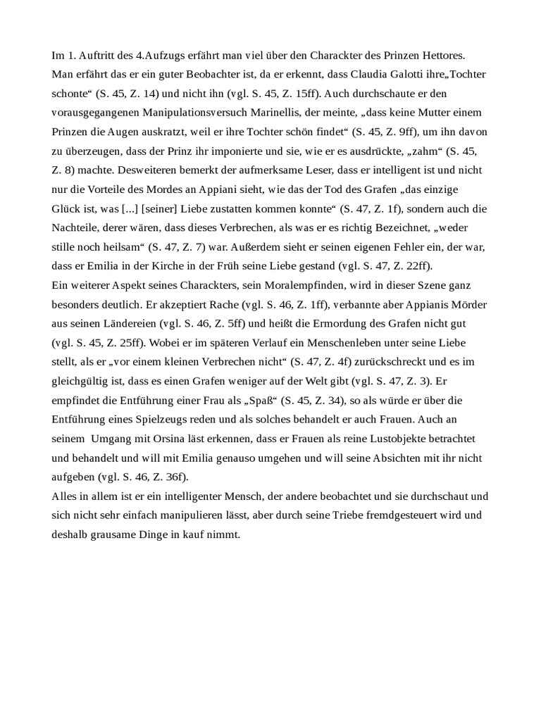 Emilia Galotti, 4. Aufzug, 1. Auftritt, Charackteriesierung Prinz Hettore PDF
