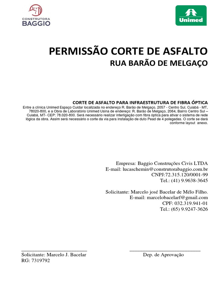 Capa de Oficio para Permissão Corte de Asfalto Prefeitura de Cuiabá PDF