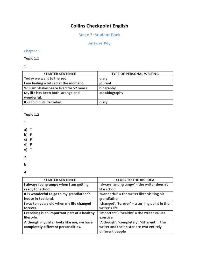 Collins Checkpoint English Stage 7 Answers | PDF | Zoo | Poetry
