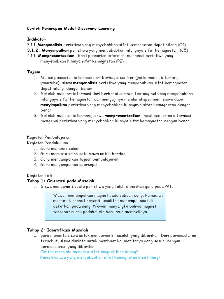 Contoh Penerapan Model Discovery Learning | PDF