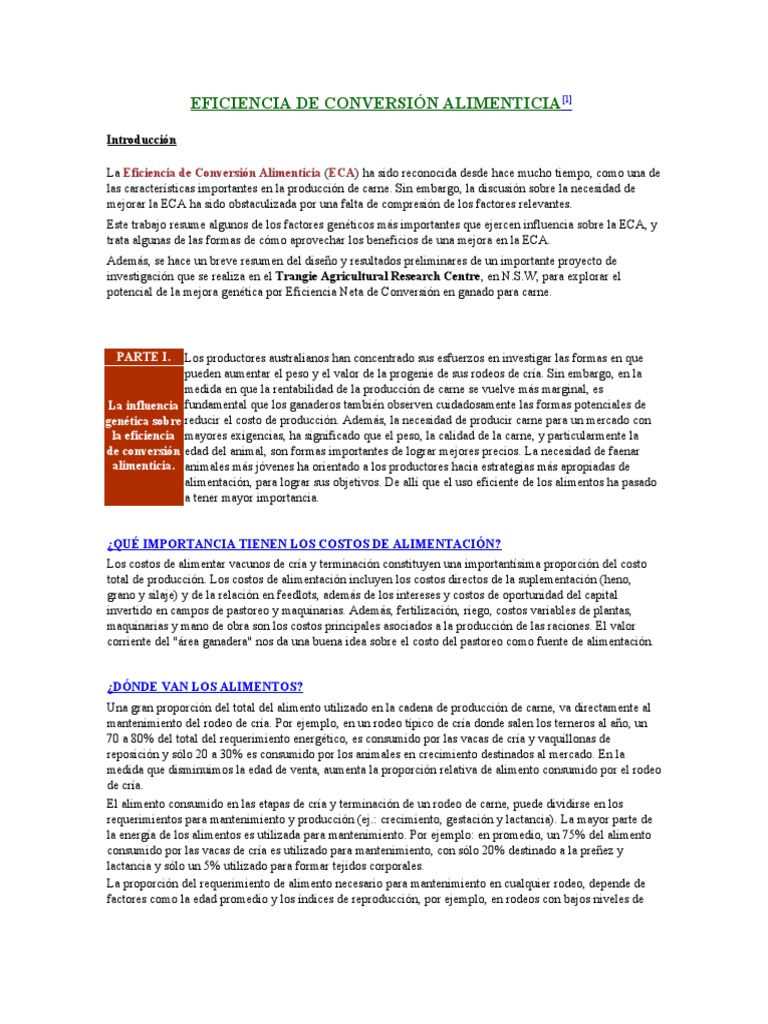 Eficiencia de Conversión Alimenticia en Bovinos | PDF | Vacas | Carne