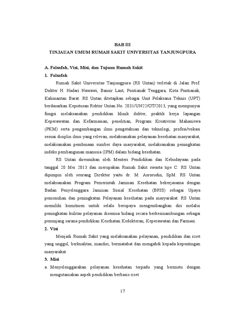 BAB III - Tinjauan Umum RS UNTAN Revisi 1 | PDF