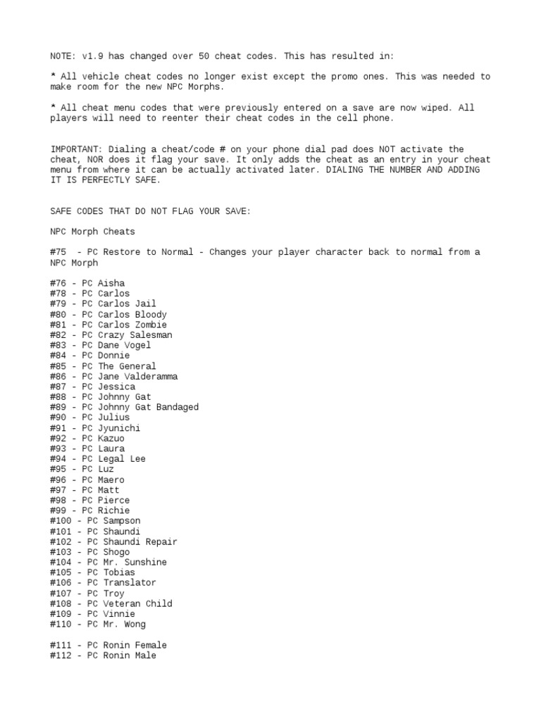 Cheats and Codes For The Gentlemen of The Row Mod v1.9 | PDF 