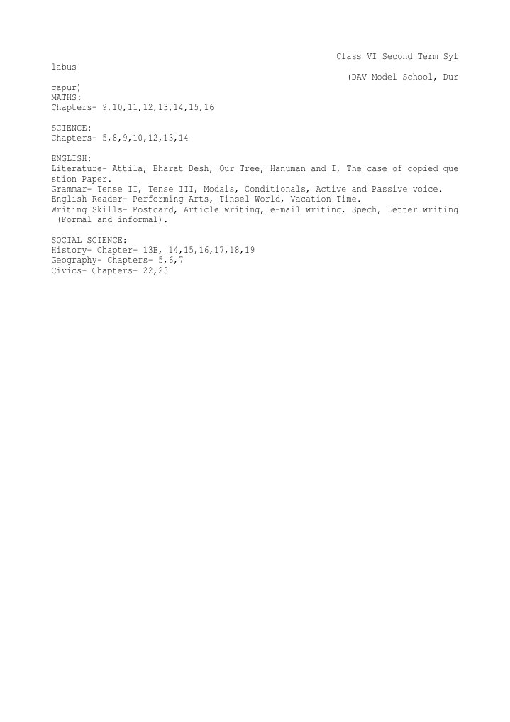 Class VI Second Term Syllabus 2025-26 | PDF | Languages | Language Arts ...