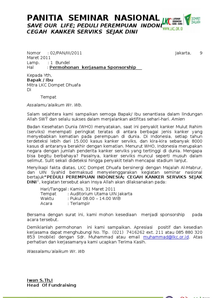 pdf sponsorship contoh mou Surat Sponsorship Penawaran