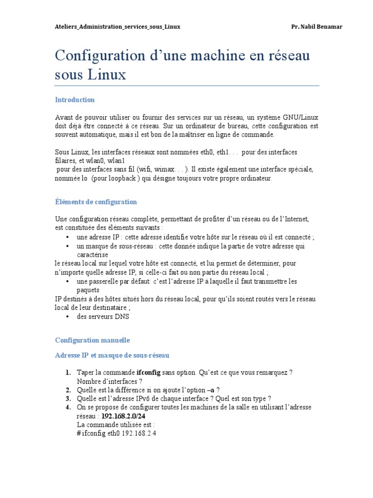 Configuration réseau sous Linux | PDF | Adresse IP | I Pv6