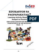 Learning Activity Sheet 14.3-14.4 Ikaapat Na Kwarter: Ang Kahalagahan NG Mabuting Pagpapasiya Sa Uri NG Buhay Week - 2