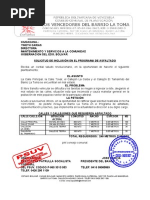 Solicitud De Asfaltado De Calles Pdf