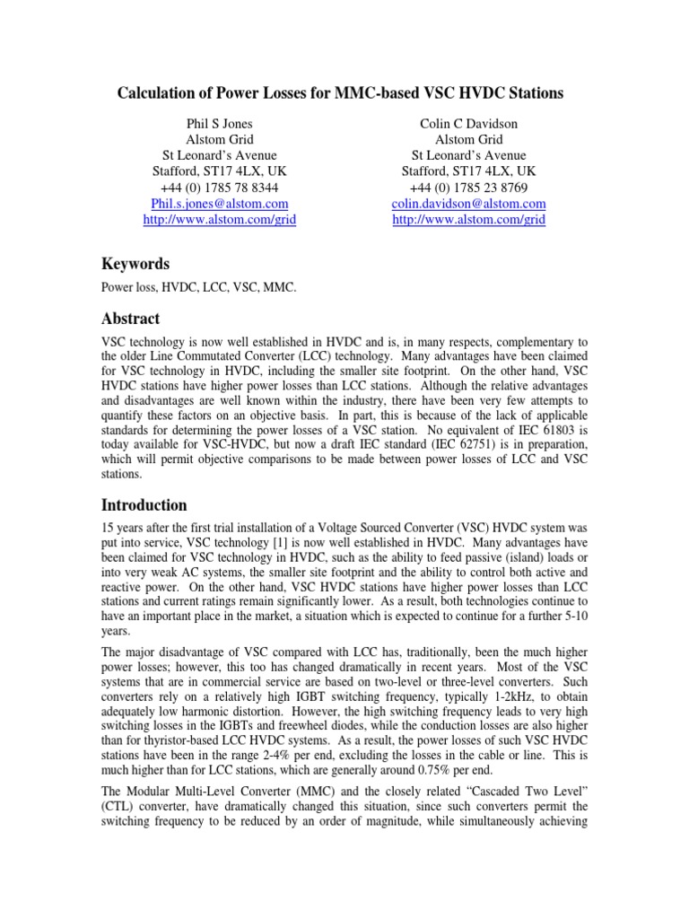 Power Loss Analysis for VSC HVDC Systems | PDF | High Voltage Direct ...