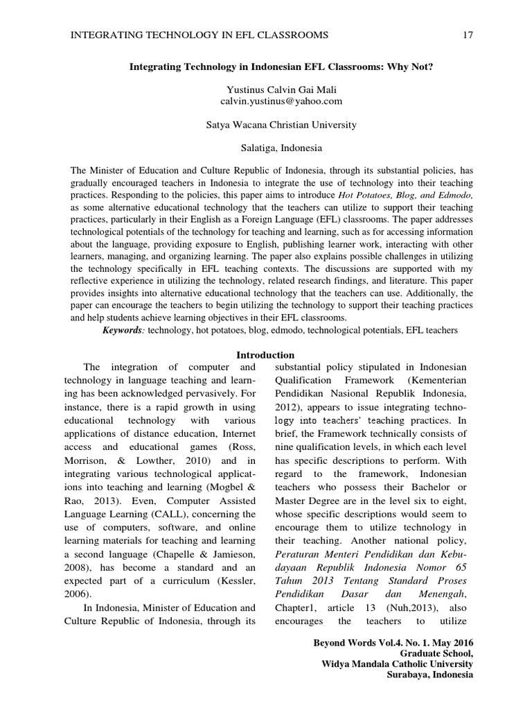Integrating Technology in Indonesian EFL Classrooms: Why Not? | PDF ...