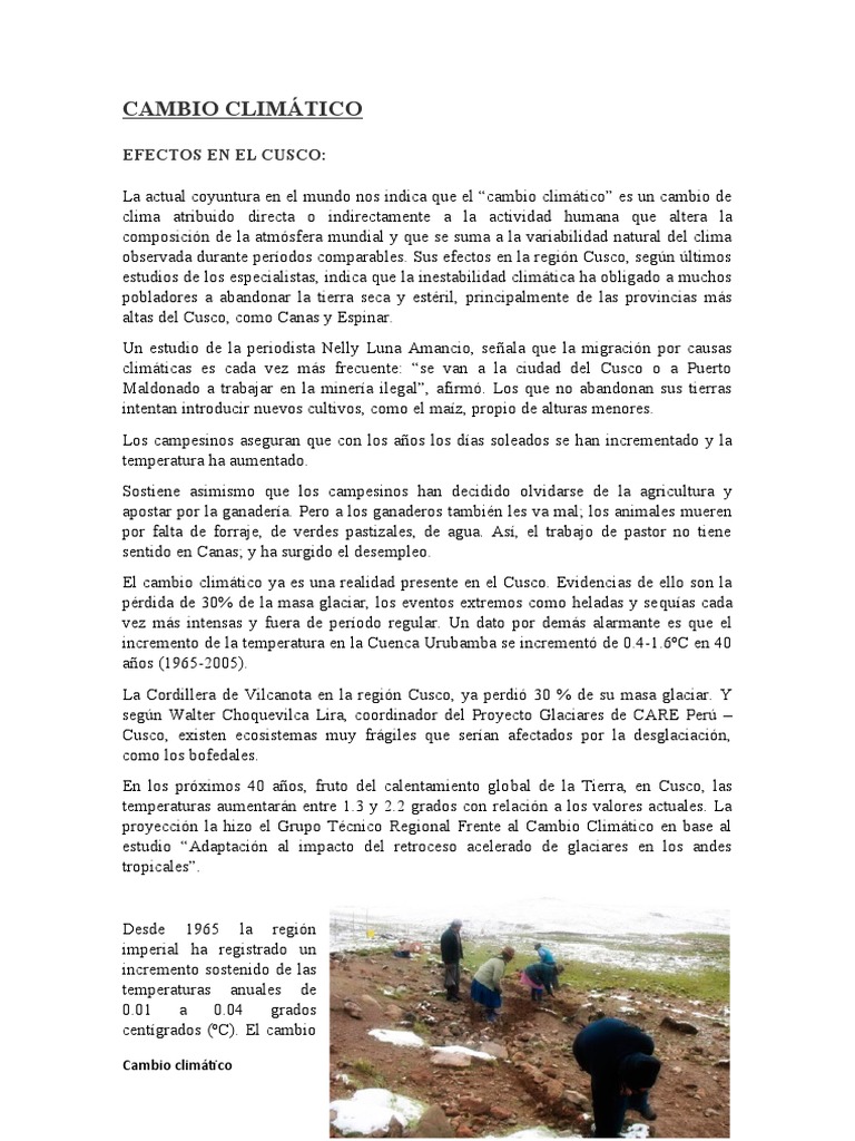 Efectos del Cambio Climático en Cusco | PDF | Gases de efecto ...