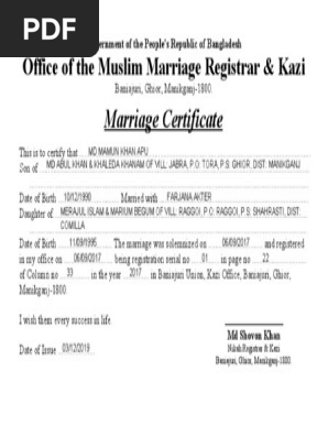Muslim Marriage Certificate in BD by Engr Apu Khan