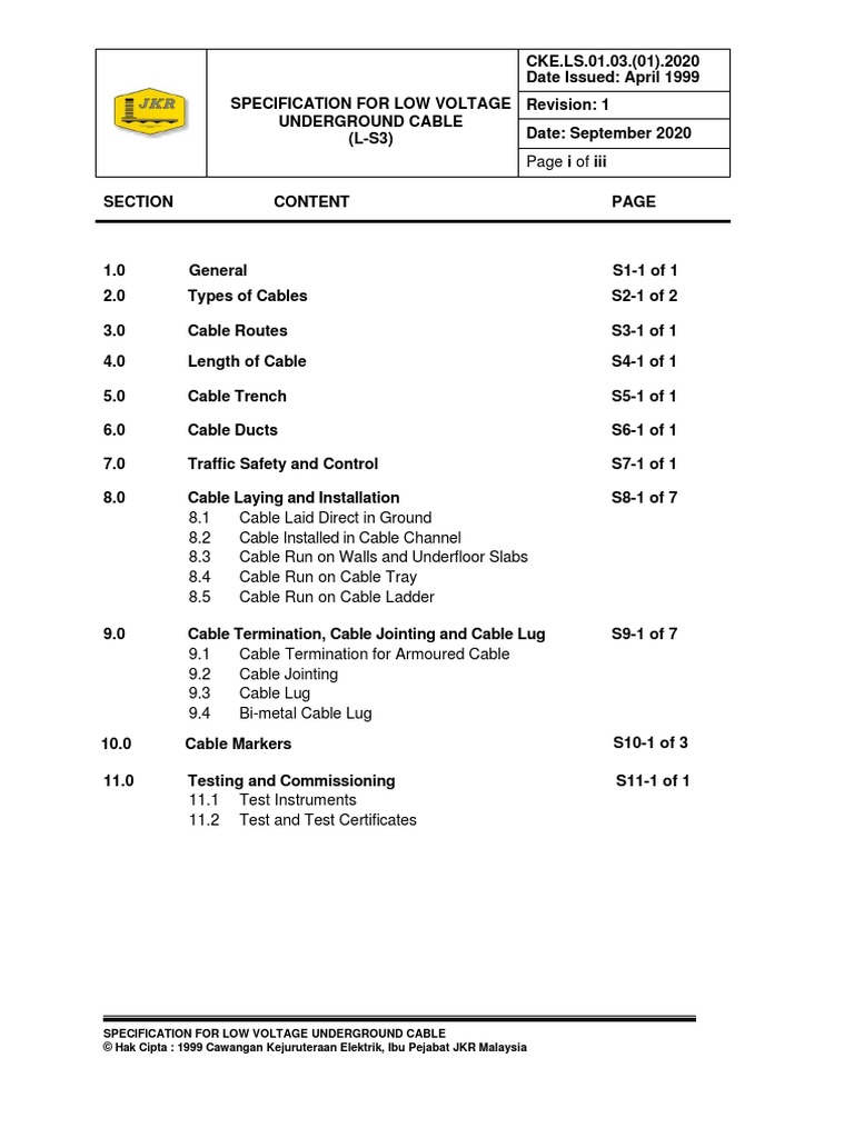 L-S03 Specification For Low Voltage Underground Cable | PDF ...
