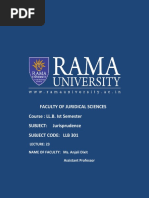 Faculty of Juridical Sciences Course: LL.B. Ist Semester SUBJECT: Jurisprudence Subject Code: LLB 301