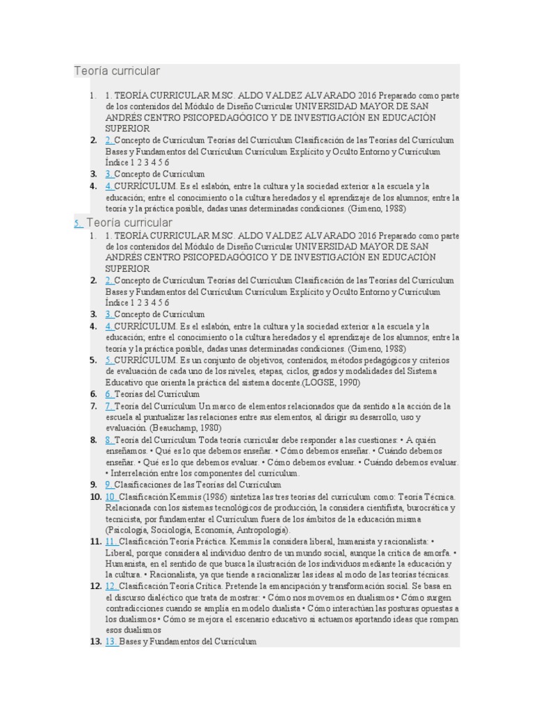 Teoría Curricular | PDF | Plan de estudios | Maestros