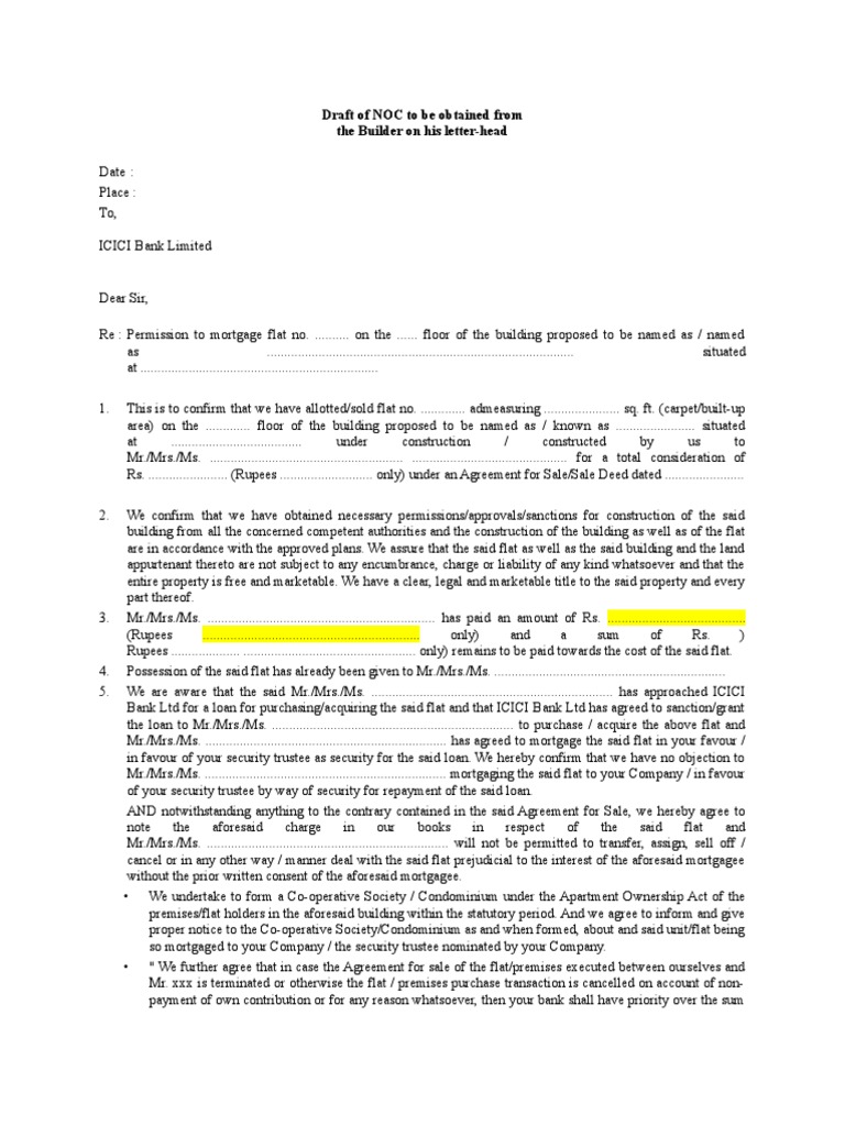 Noc From Builder For New Home Loan Pdf Mortgage Loan Mortgage Law