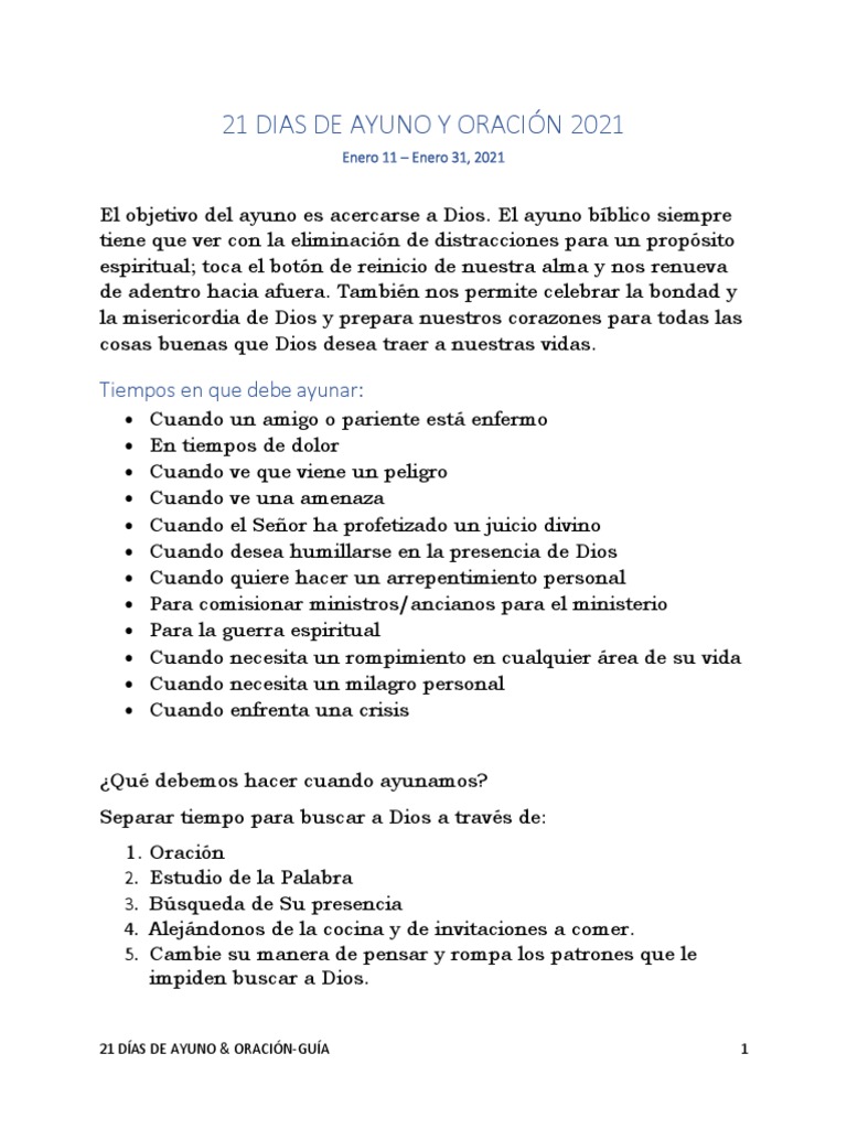21 Días de Ayuno y Oración: Guía Espiritual | PDF | Rápido | Oración