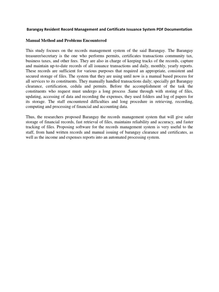 Barangay Resident Record Management and Certificate Issuance System PDF