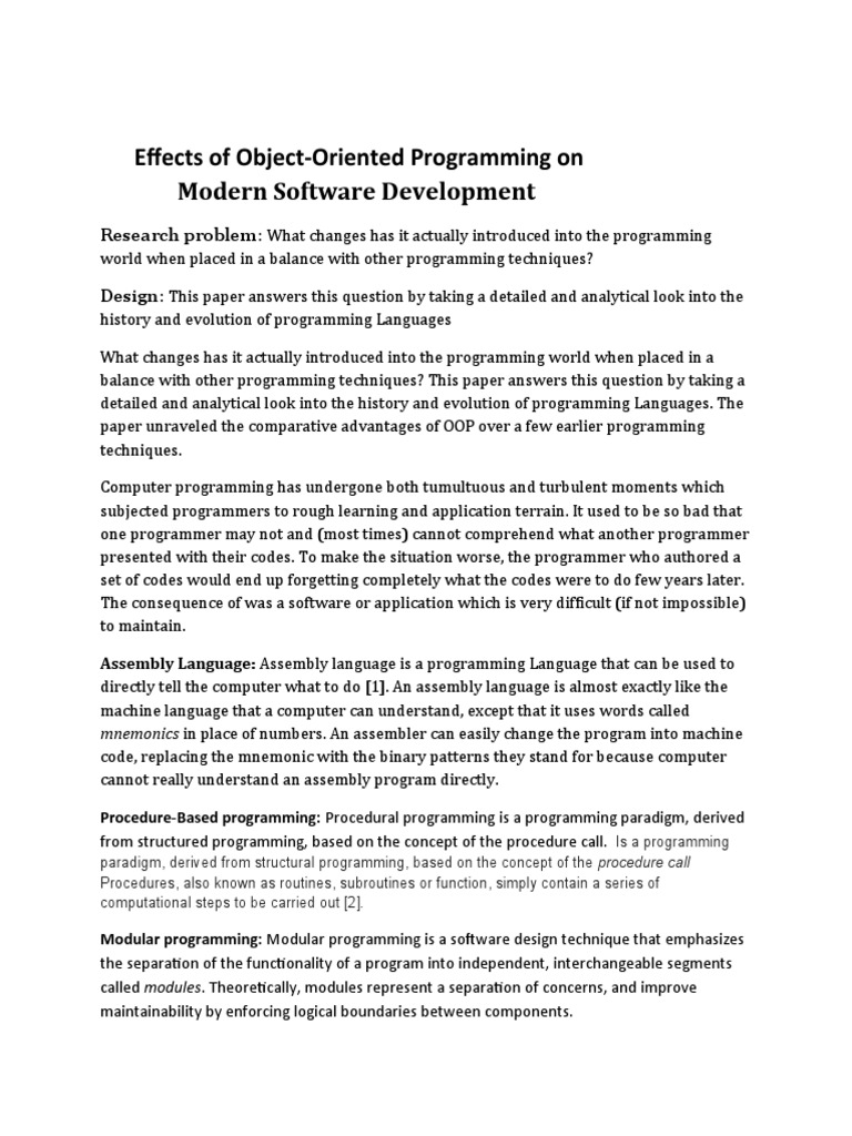 Impact of OOP on Software Development | PDF | Object Oriented ...