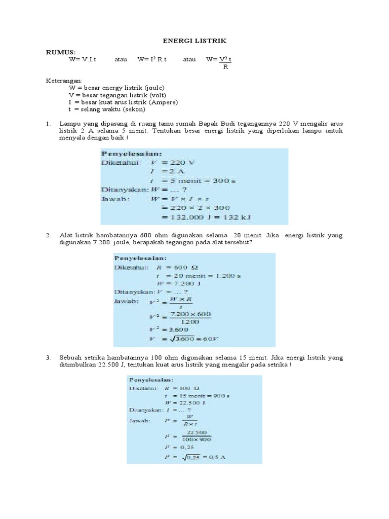 Rumus Energi Listrik dan Contoh Soal | PDF | Griya & Taman | Sains ...