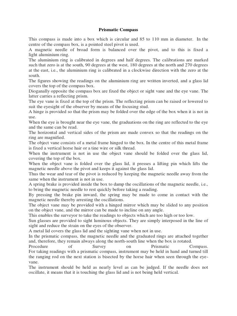 Dumpy Level Procedure | PDF | Compass | Surveying