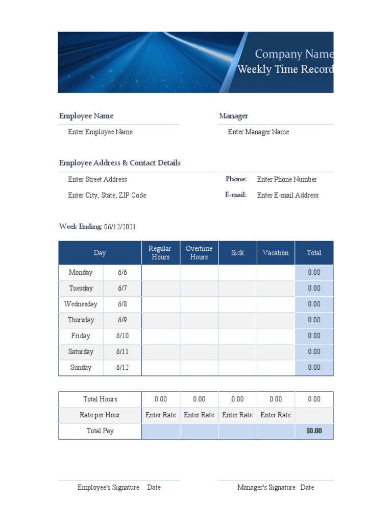 Weekly Time Record Small Business1 | PDF