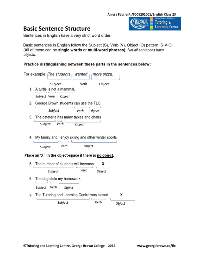 sentence structure assignment