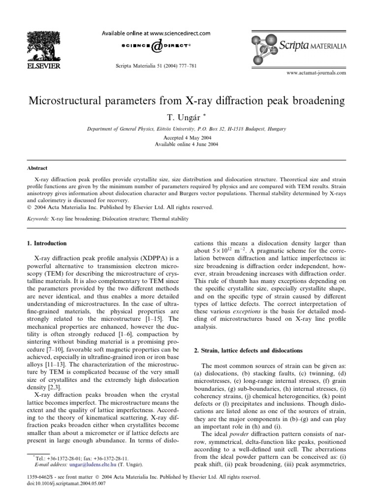 X-ray Diffraction Peak Broadening Analysis | PDF | Dislocation ...