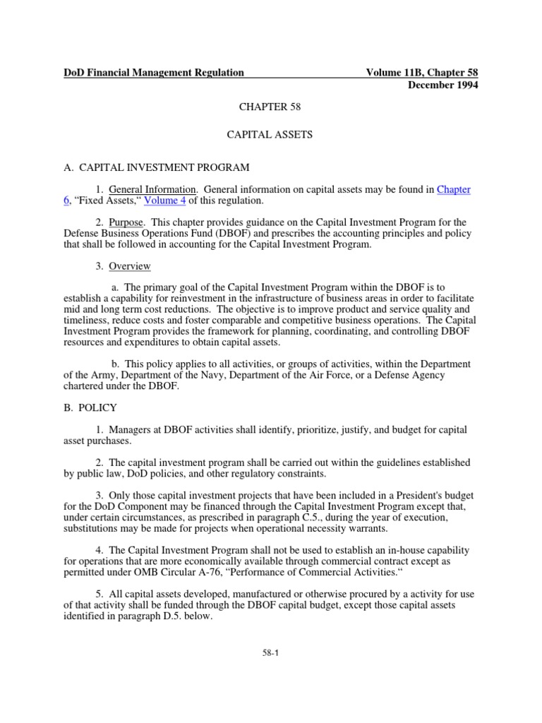 Dod Financial Management Regulation Volume 11B, Chapter 58 December ...