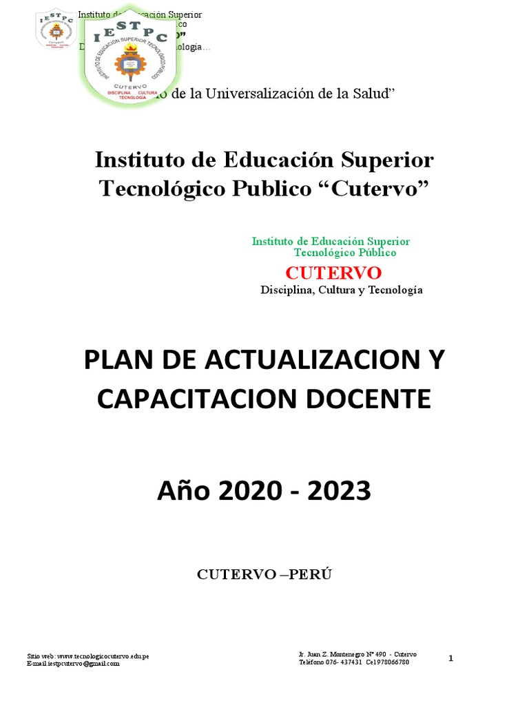 Plan de Capacitación Docente 2020-2023 | PDF | Educacion Docente ...
