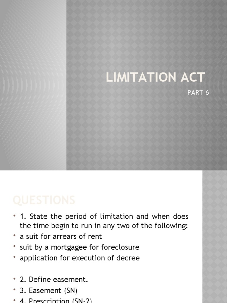 Limitation Act: Key Provisions Explained | PDF | Easement | Plea
