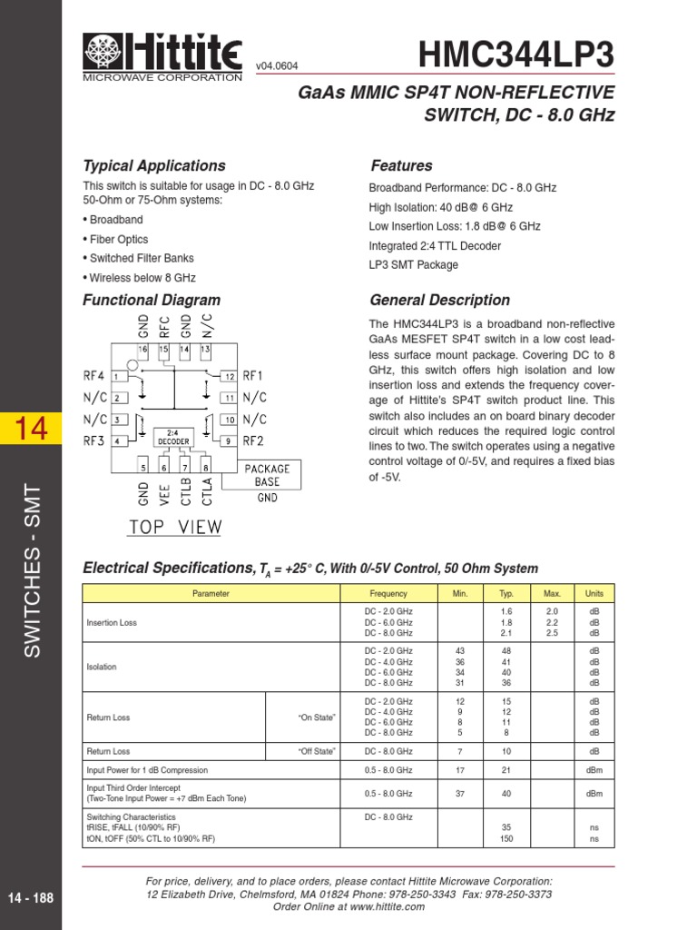 HMC344LP3: Gaas Mmic Sp4T Non-Reflective Switch, DC - 8.0 GHZ | PDF ...