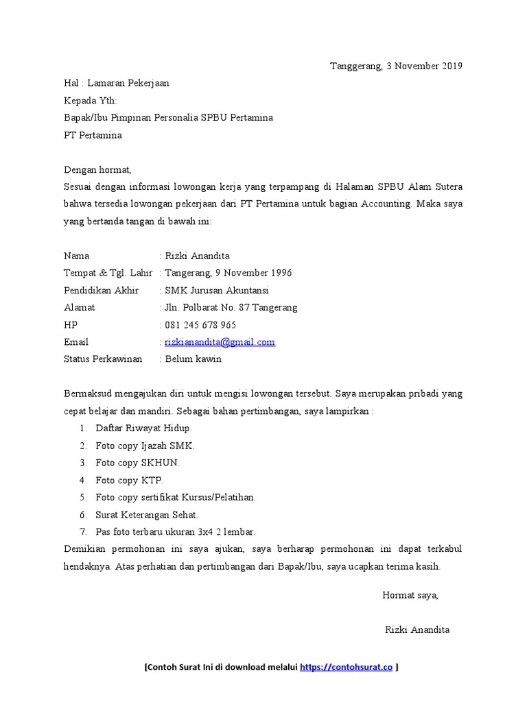 Download 62+ Contoh Surat Surat Lamaran Kerja Spbu Gratis Terbaru