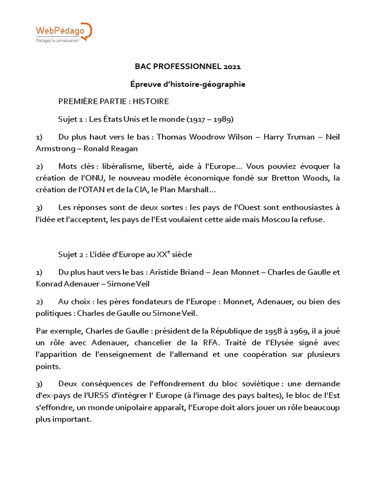 Corrige Bac Pro Histoire 2022 Bac Pro 2021 Histoire Geo EMC Corrigé | PDF | Bloc de l'Est | Recyclage
