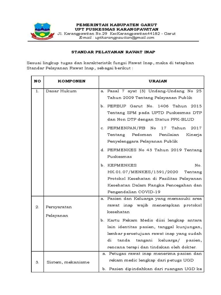 Standar Pelayanan Rawat Inap Puskesmas | PDF