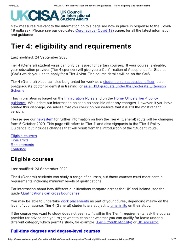 UKCISA - International Student Advice and Guidance - Tier 4 ...