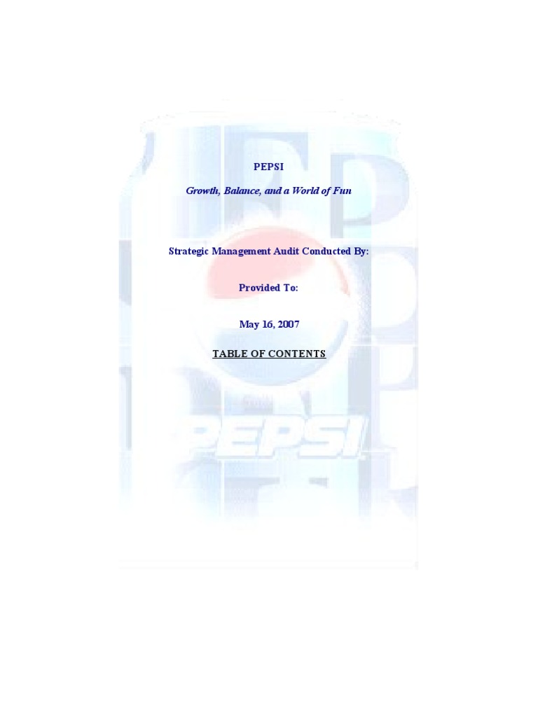 Strategic Management Analysis of PepsiCo | PDF | Pepsi Co | The Coca ...