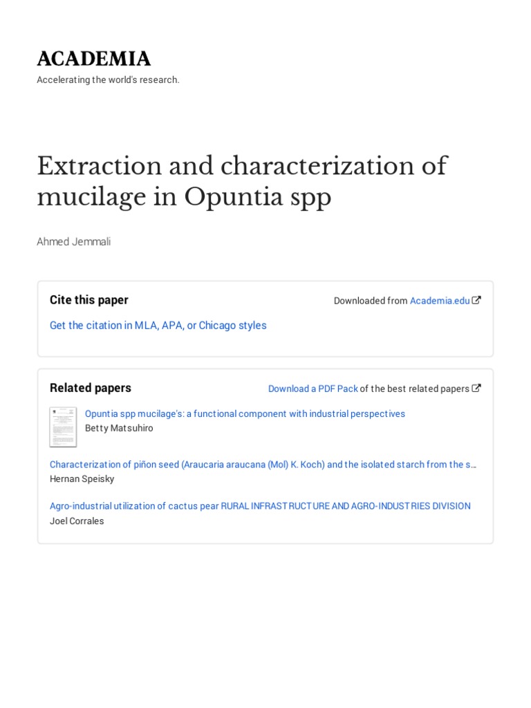 Mucilage Extraction from Opuntia spp. | PDF | Ethanol | Water