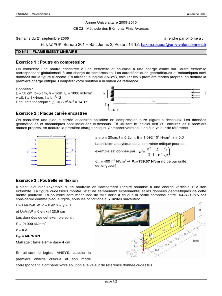 Flambement Linéaire : Méthodes ANSYS | PDF | Flambage | Module de Young