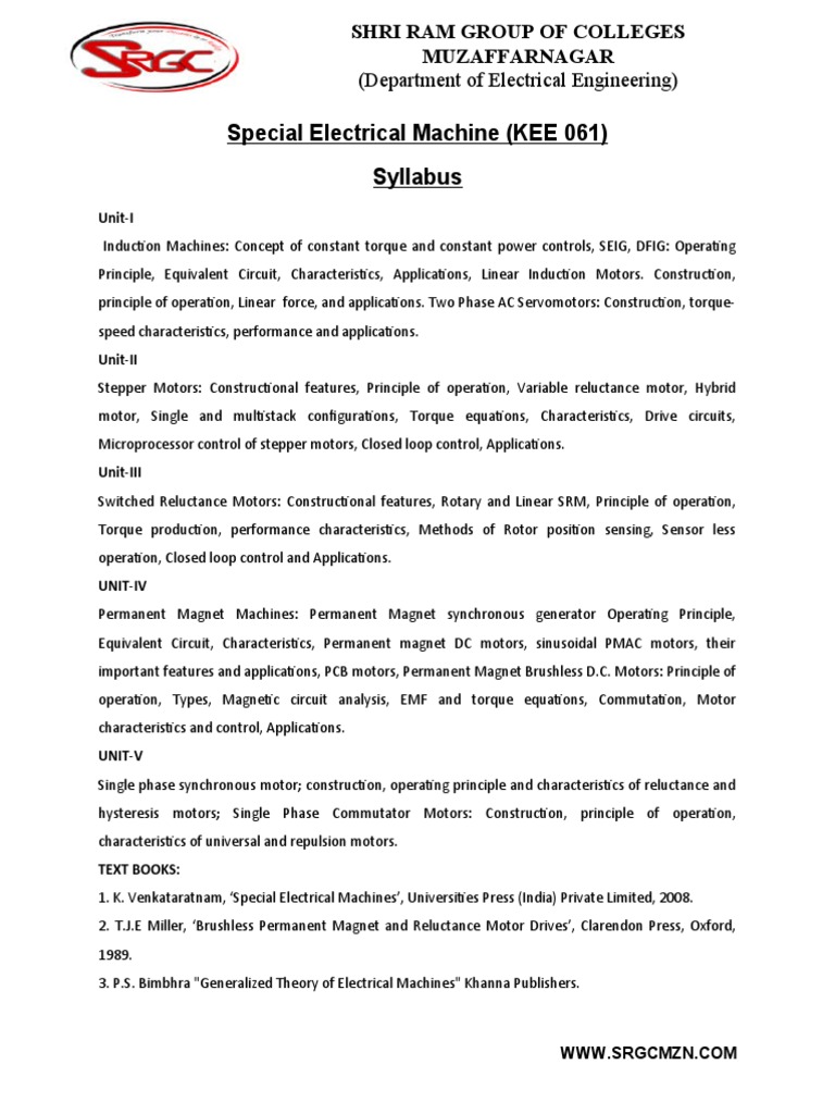 Special Electrical Machines Syllabus Pdf Technology Engineering