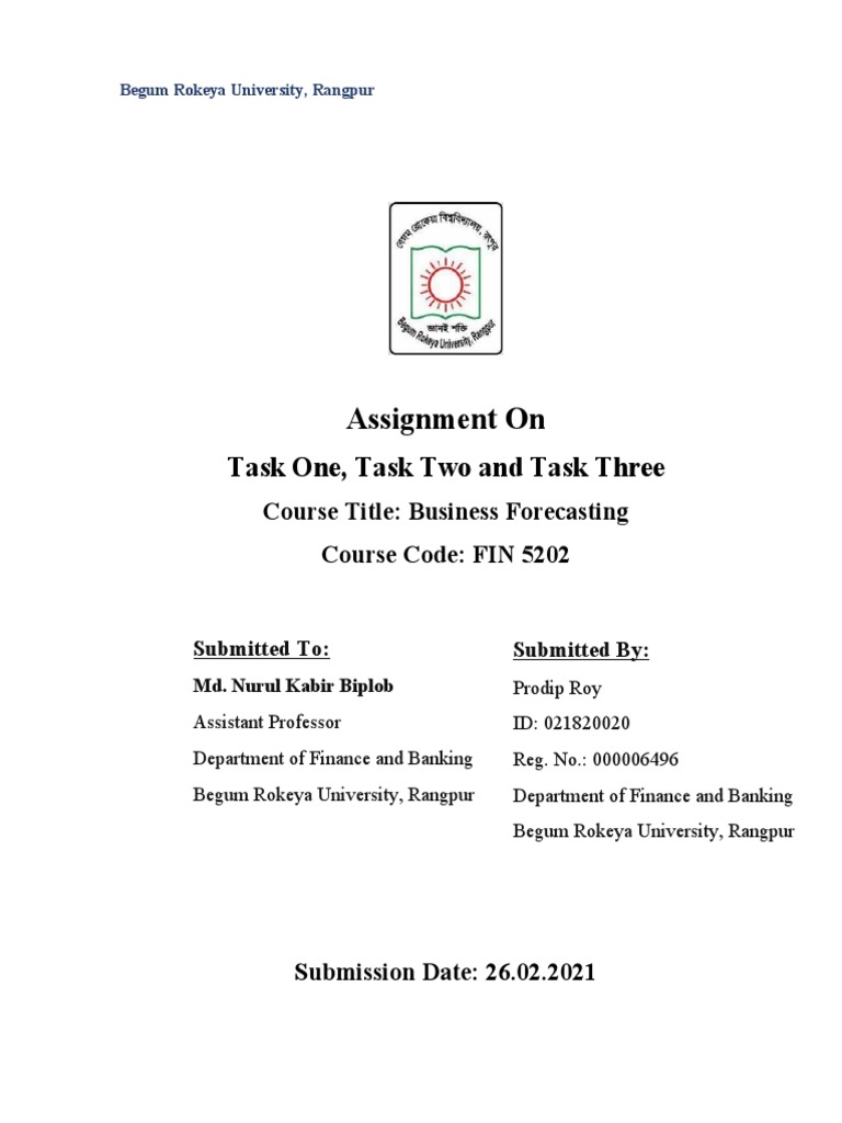 Assignment On: Task One, Task Two and Task Three | PDF